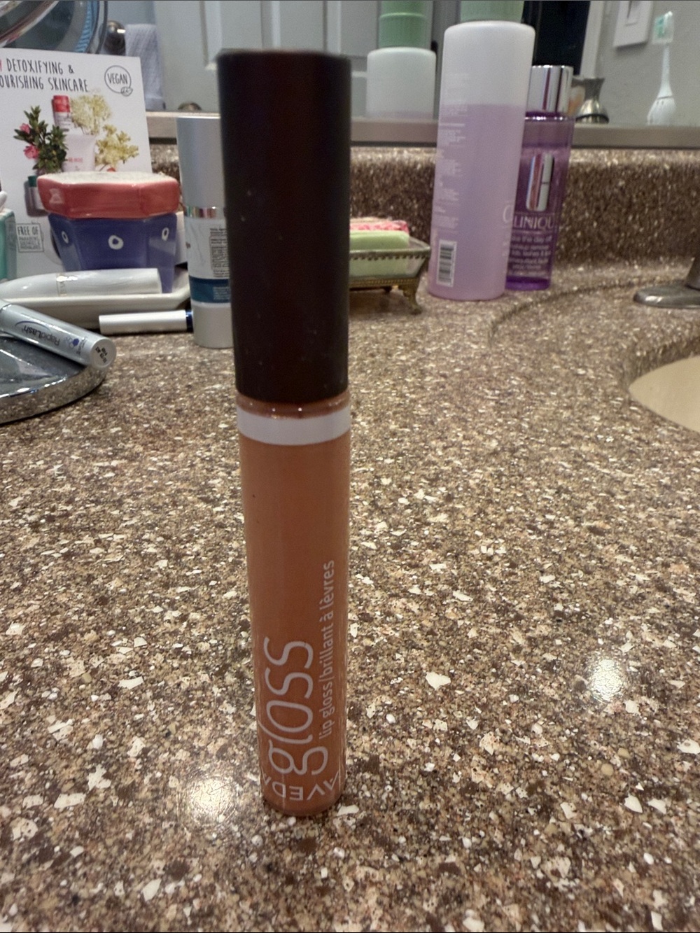 AVEDA Gloss Lip Gloss in Nude Brown with Dark Brown Cap